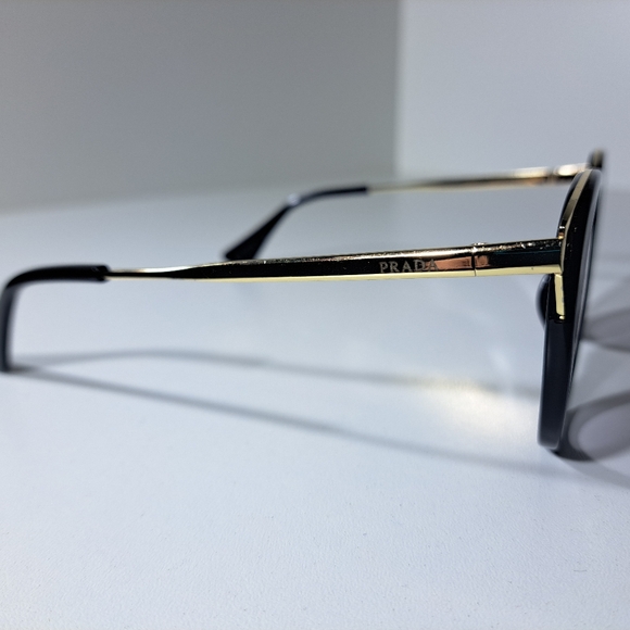 Prada Black Frame Sunglasses with Gold Temple Accents - Picture 4 of 12